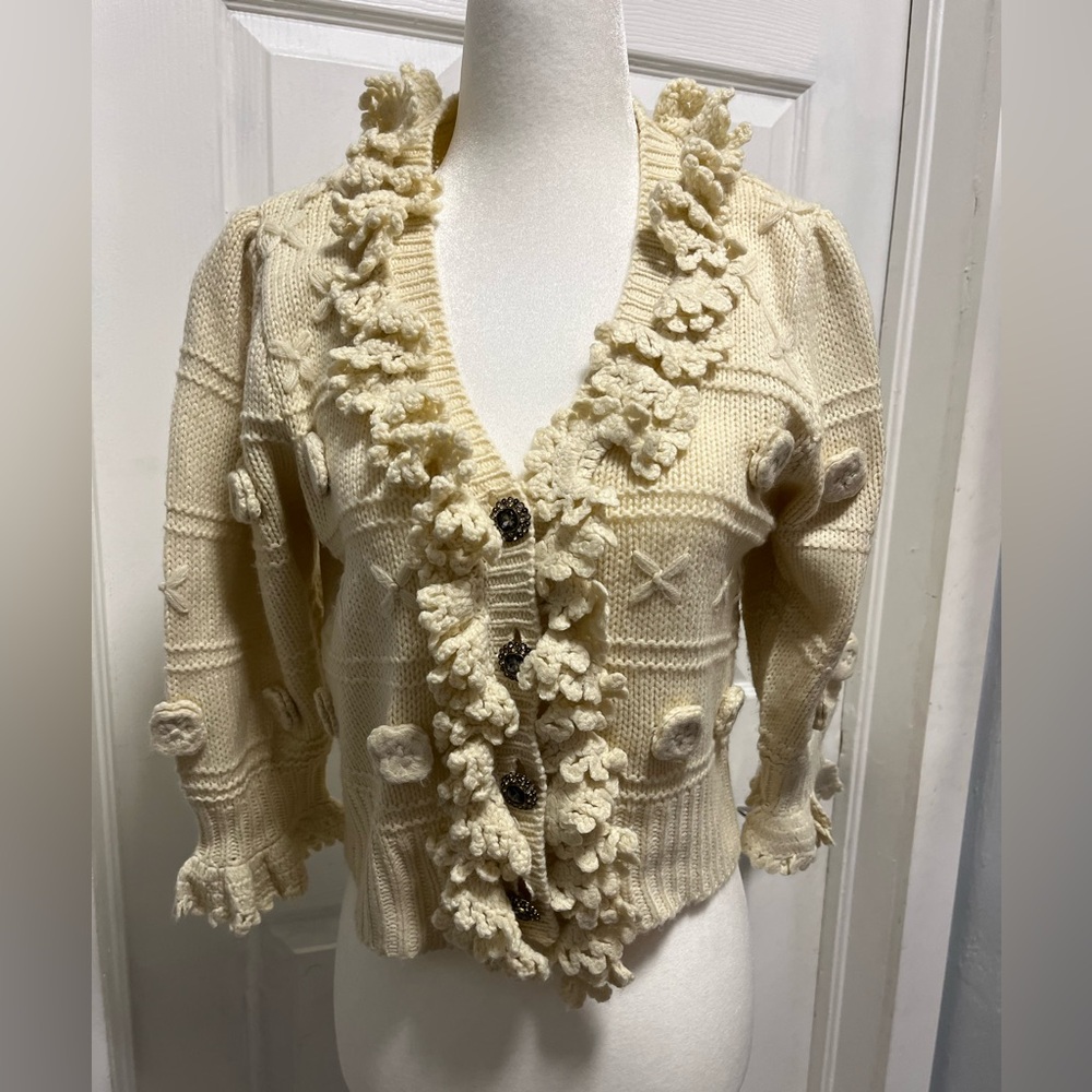 Zara Ecru 3/4 Sleeves Ecru Cardigan